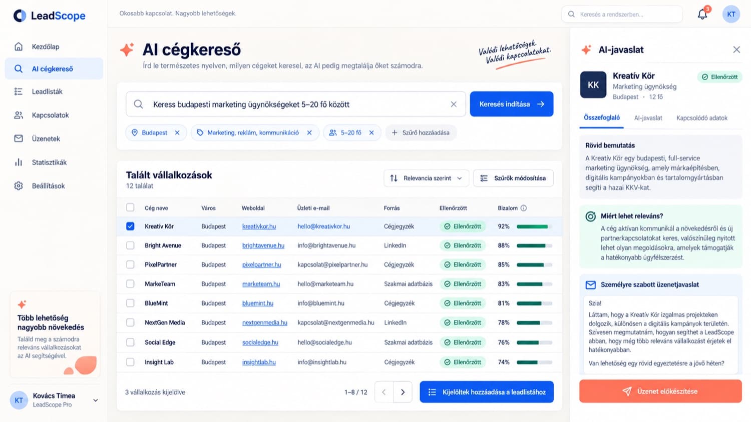 AI cégkeresés természetes nyelven